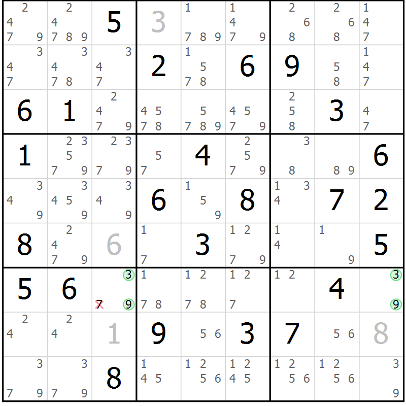 Position des candidats pour la solution de la Gr 54 page 57 du magazine de sudoku Maestro n° 099