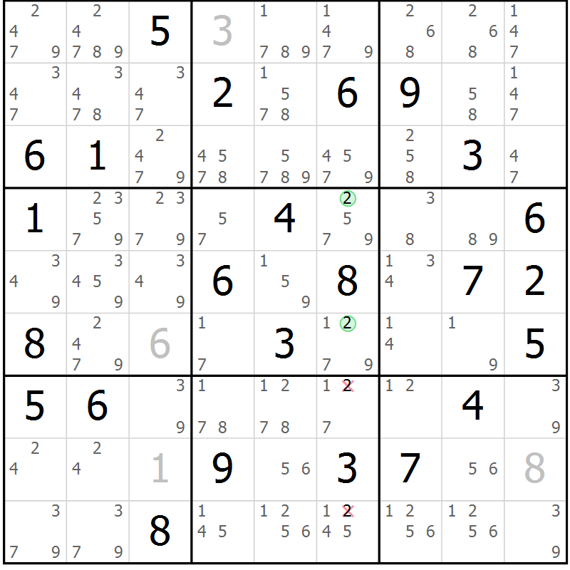 Position des candidats pour la solution de la Gr 54 page 57 du magazine de sudoku Maestro n° 099