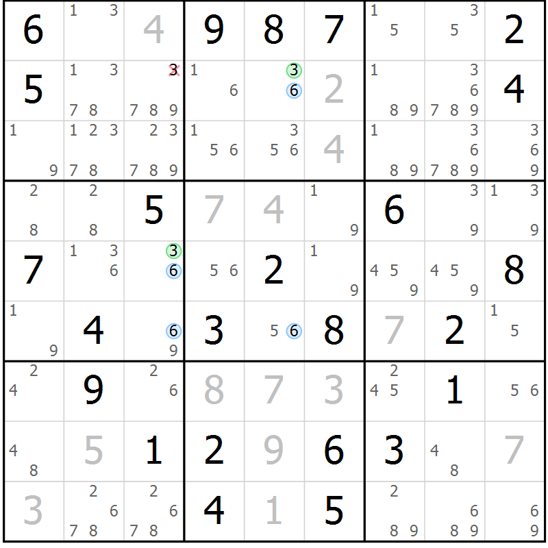 Position des candidats pour la solution de la Gr 55 page 58 du magazine de sudoku Maestro n° 099