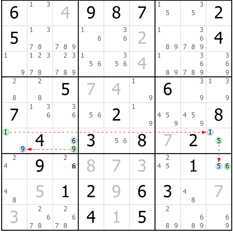 Position des candidats pour la solution de la Gr 55 page 58 du magazine de sudoku Maestro n° 099