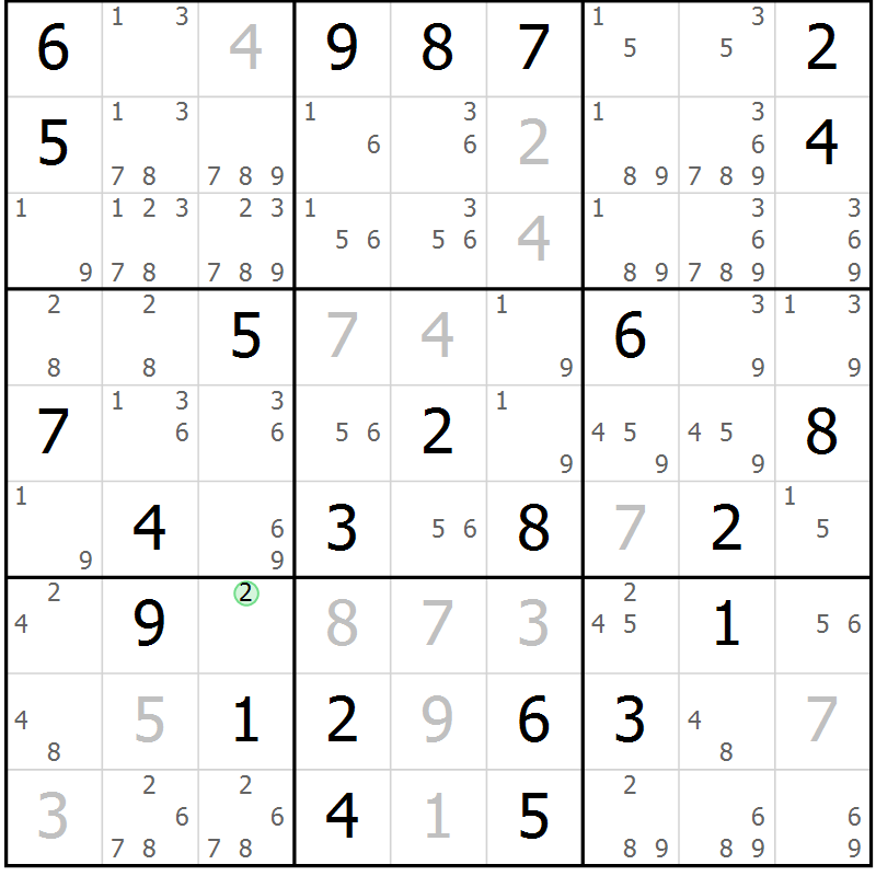 Position des candidats pour la solution de la Gr 55 page 58 du magazine de sudoku Maestro n° 099
