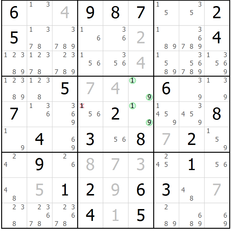 Position des candidats pour la solution de la Gr 55 page 58 du magazine de sudoku Maestro n° 099