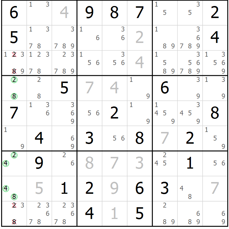 Position des candidats pour la solution de la Gr 55 page 58 du magazine de sudoku Maestro n° 099