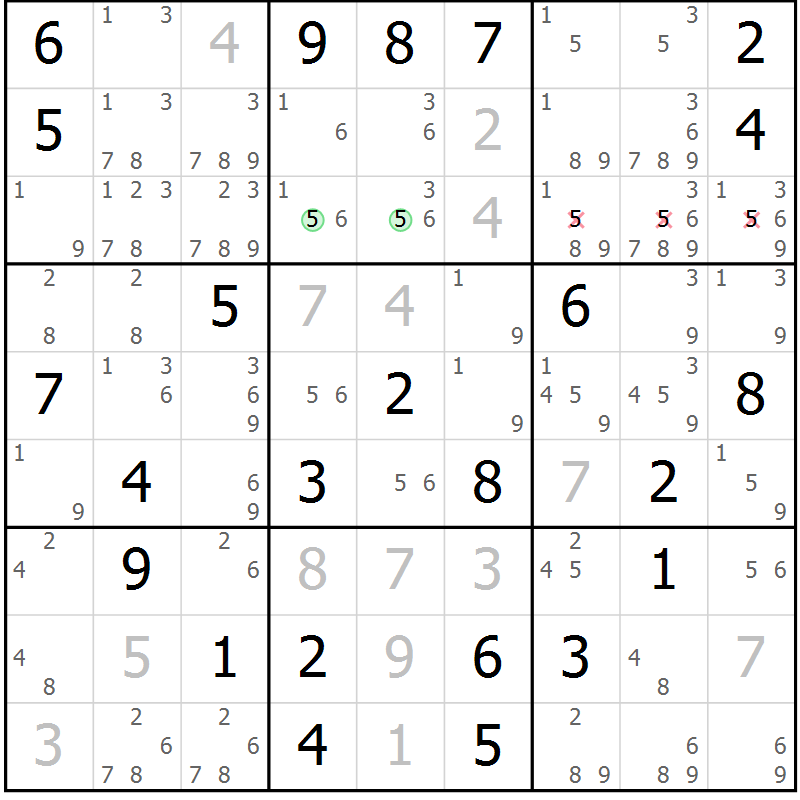 Position des candidats pour la solution de la Gr 55 page 58 du magazine de sudoku Maestro n° 099