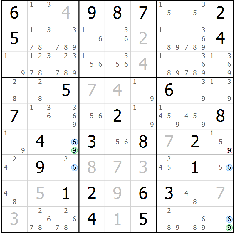 Position des candidats pour la solution de la Gr 55 page 58 du magazine de sudoku Maestro n° 099