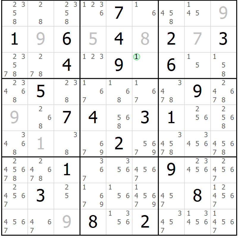 Position des candidats pour la solution de la Gr 56 page 59 du magazine de sudoku Maestro n° 099
