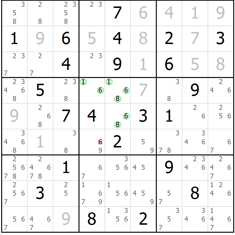 Position des candidats pour la solution de la Gr 56 page 59 du magazine de sudoku Maestro n° 099