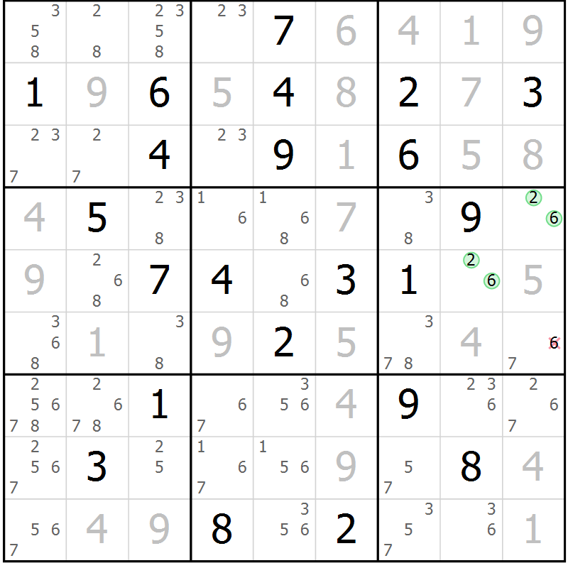 Position des candidats pour la solution de la Gr 56 page 59 du magazine de sudoku Maestro n° 099