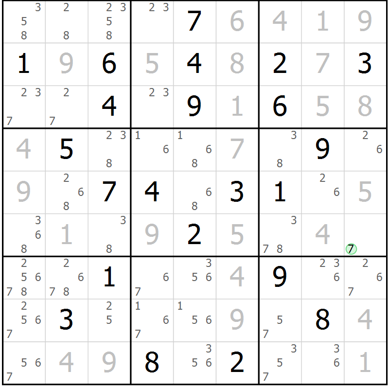 Position des candidats pour la solution de la Gr 56 page 59 du magazine de sudoku Maestro n° 099