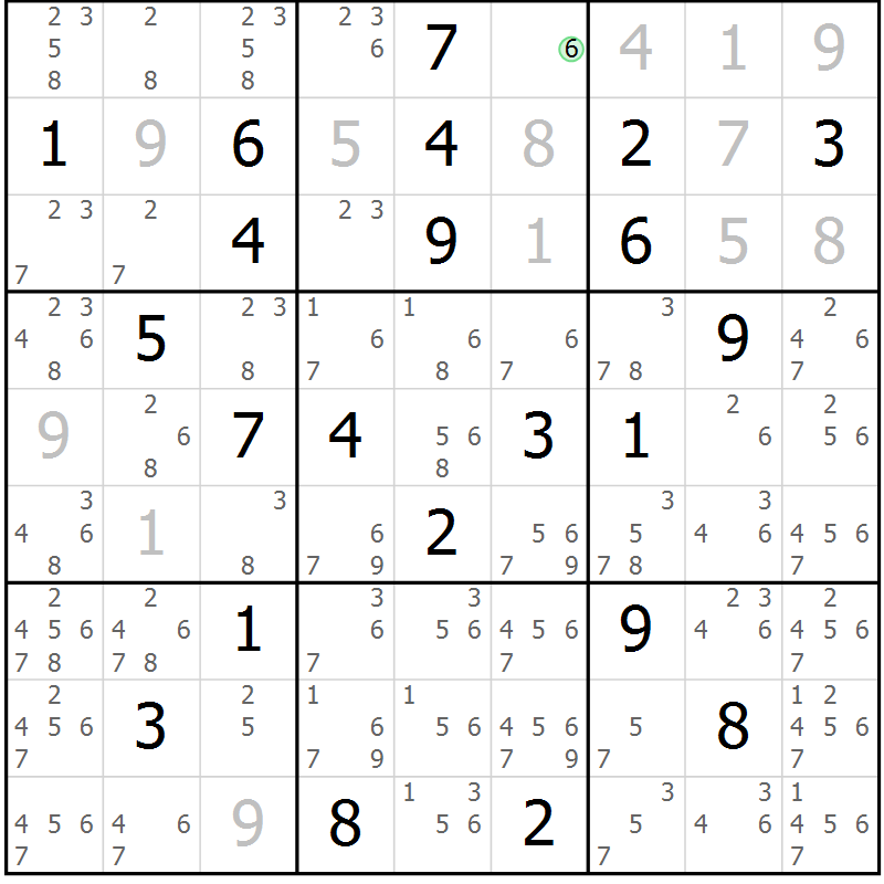 Position des candidats pour la solution de la Gr 56 page 59 du magazine de sudoku Maestro n° 099