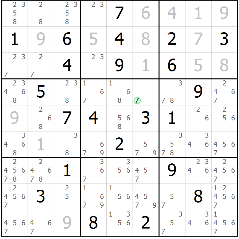 Position des candidats pour la solution de la Gr 56 page 59 du magazine de sudoku Maestro n° 099