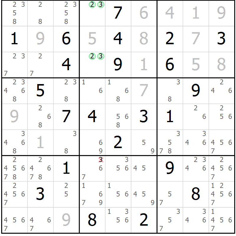 Position des candidats pour la solution de la Gr 56 page 59 du magazine de sudoku Maestro n° 099