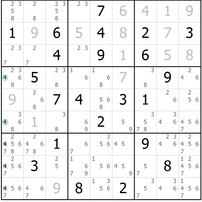 Position des candidats pour la solution de la Gr 56 page 59 du magazine de sudoku Maestro n° 099