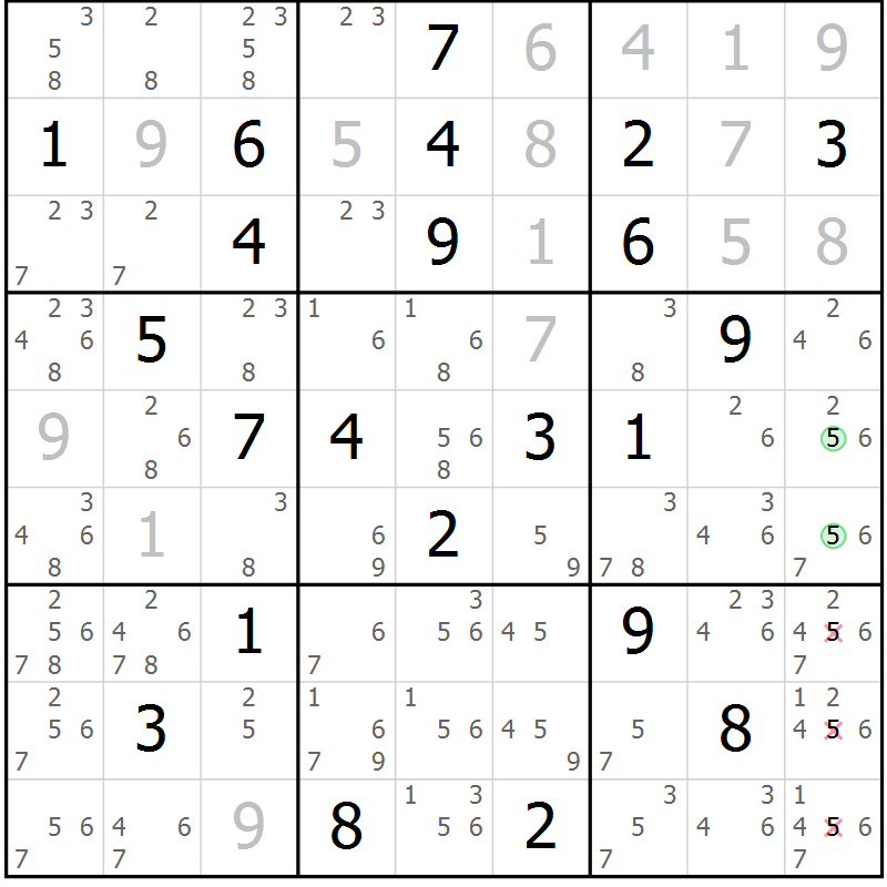 Position des candidats pour la solution de la Gr 56 page 59 du magazine de sudoku Maestro n° 099