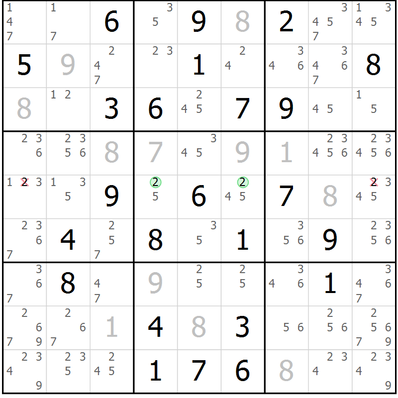 Position des candidats pour la solution de la Gr 57 page 60 du magazine de sudoku Maestro n° 099