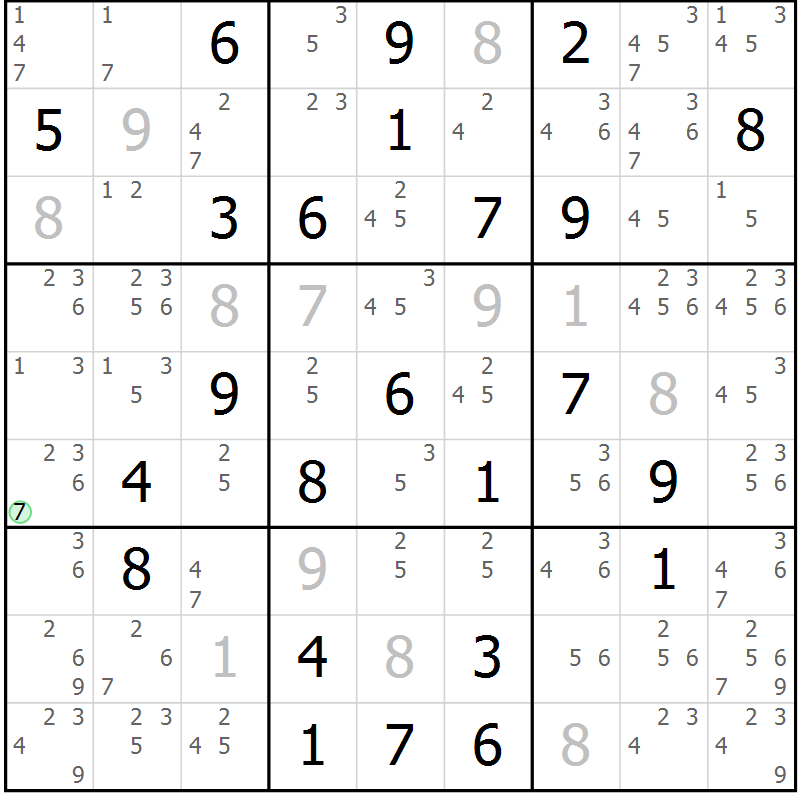 Position des candidats pour la solution de la Gr 57 page 60 du magazine de sudoku Maestro n° 099