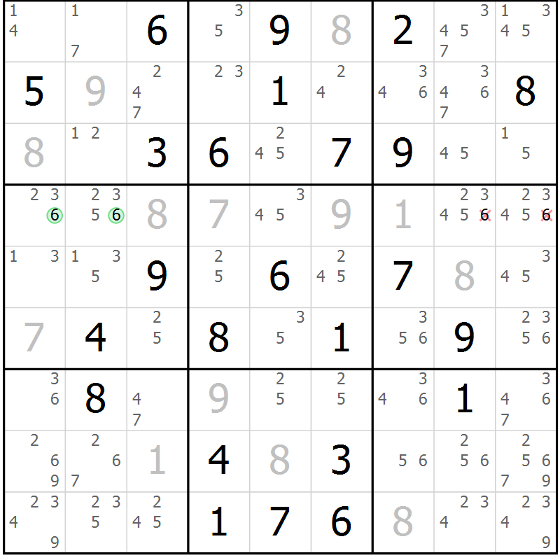 Position des candidats pour la solution de la Gr 57 page 60 du magazine de sudoku Maestro n° 099