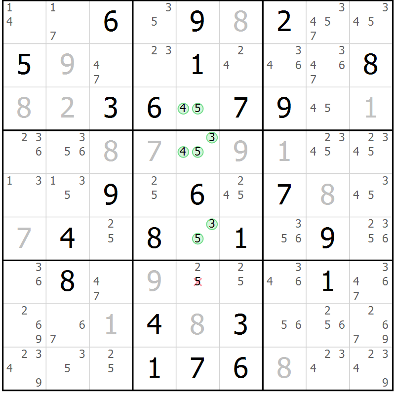 Position des candidats pour la solution de la Gr 57 page 60 du magazine de sudoku Maestro n° 099
