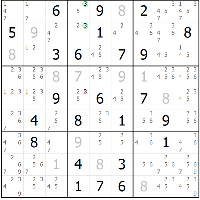 Position des candidats pour la solution de la Gr 57 page 60 du magazine de sudoku Maestro n° 099