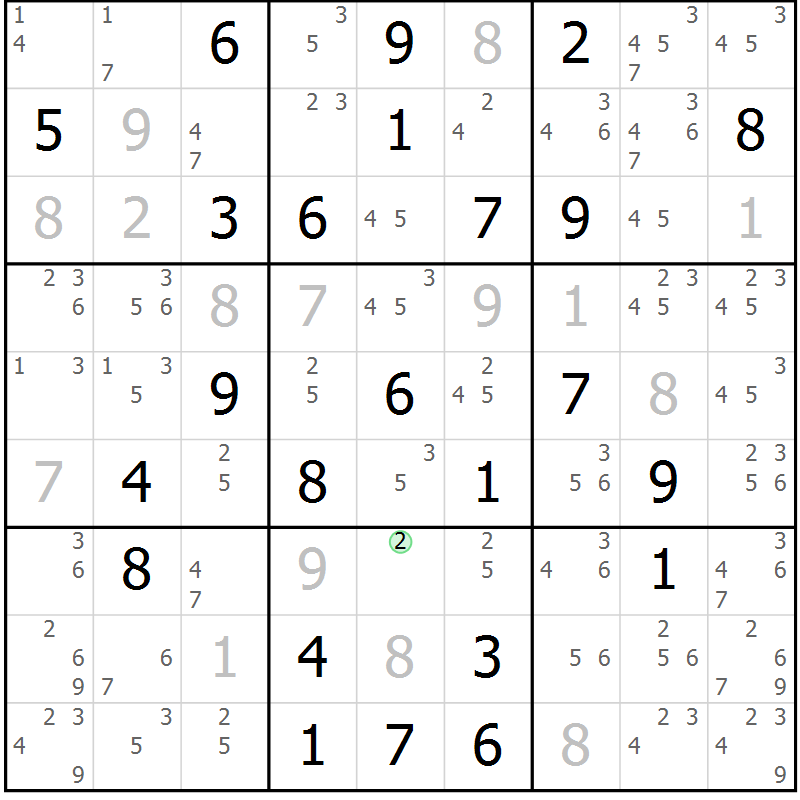 Position des candidats pour la solution de la Gr 57 page 60 du magazine de sudoku Maestro n° 099