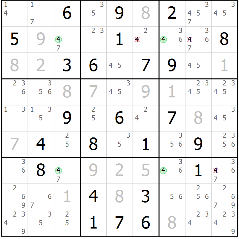 Position des candidats pour la solution de la Gr 57 page 60 du magazine de sudoku Maestro n° 099
