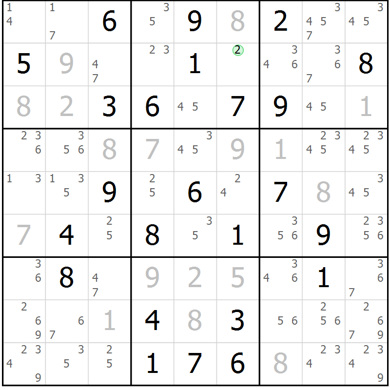 Position des candidats pour la solution de la Gr 57 page 60 du magazine de sudoku Maestro n° 099