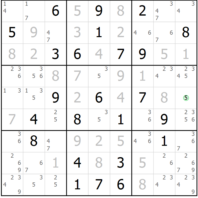 Position des candidats pour la solution de la Gr 57 page 60 du magazine de sudoku Maestro n° 099