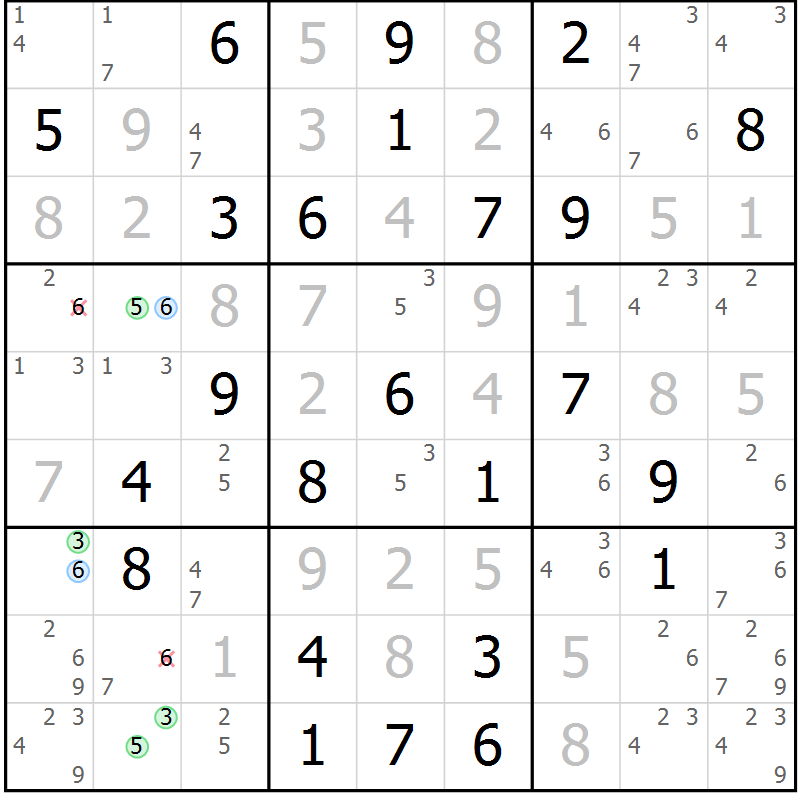 Position des candidats pour la solution de la Gr 57 page 60 du magazine de sudoku Maestro n° 099