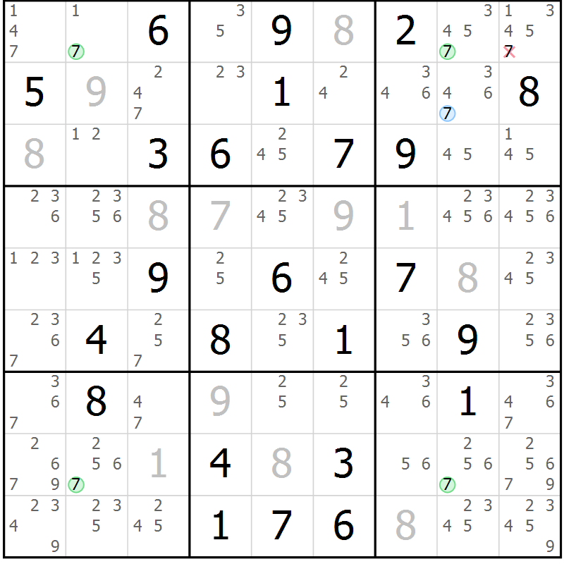 Position des candidats pour la solution de la Gr 57 page 60 du magazine de sudoku Maestro n° 099