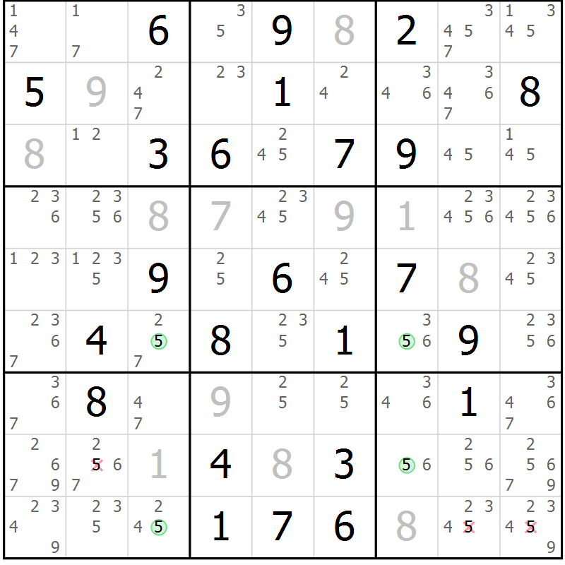 Position des candidats pour la solution de la Gr 57 page 60 du magazine de sudoku Maestro n° 099