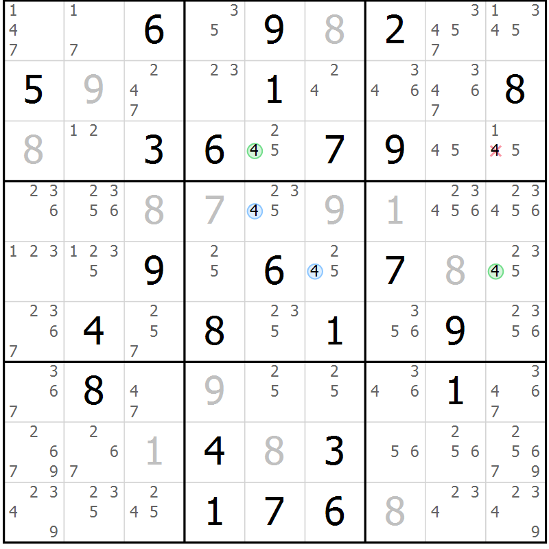 Position des candidats pour la solution de la Gr 57 page 60 du magazine de sudoku Maestro n° 099