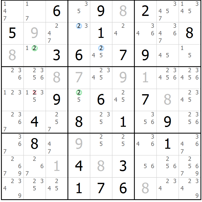 Position des candidats pour la solution de la Gr 57 page 60 du magazine de sudoku Maestro n° 099