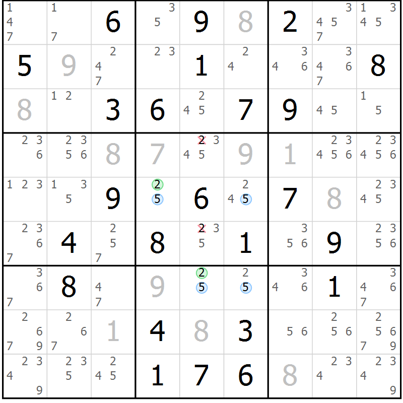 Position des candidats pour la solution de la Gr 57 page 60 du magazine de sudoku Maestro n° 099