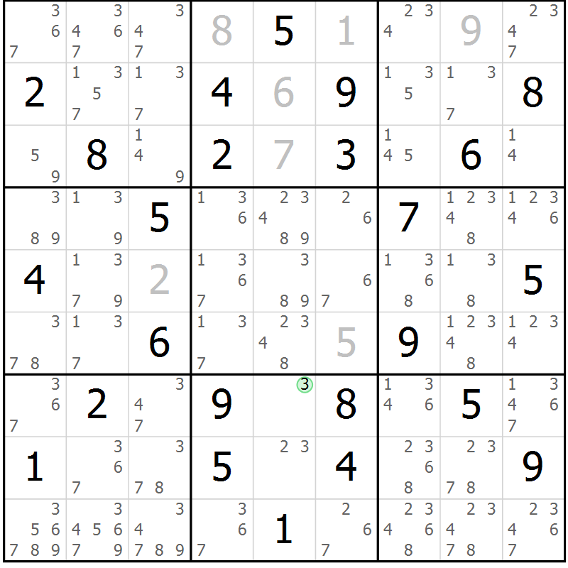 Position des candidats pour la solution de la Gr 58 page 61 du magazine de sudoku Maestro n° 099