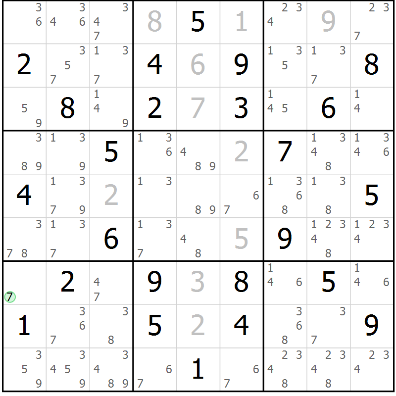 Position des candidats pour la solution de la Gr 58 page 61 du magazine de sudoku Maestro n° 099