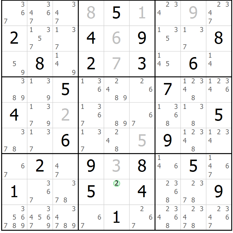Position des candidats pour la solution de la Gr 58 page 61 du magazine de sudoku Maestro n° 099