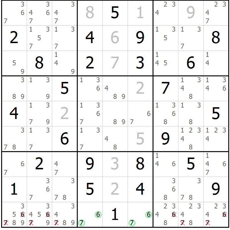 Position des candidats pour la solution de la Gr 58 page 61 du magazine de sudoku Maestro n° 099