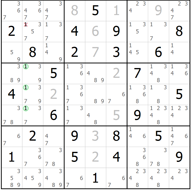 Position des candidats pour la solution de la Gr 58 page 61 du magazine de sudoku Maestro n° 099