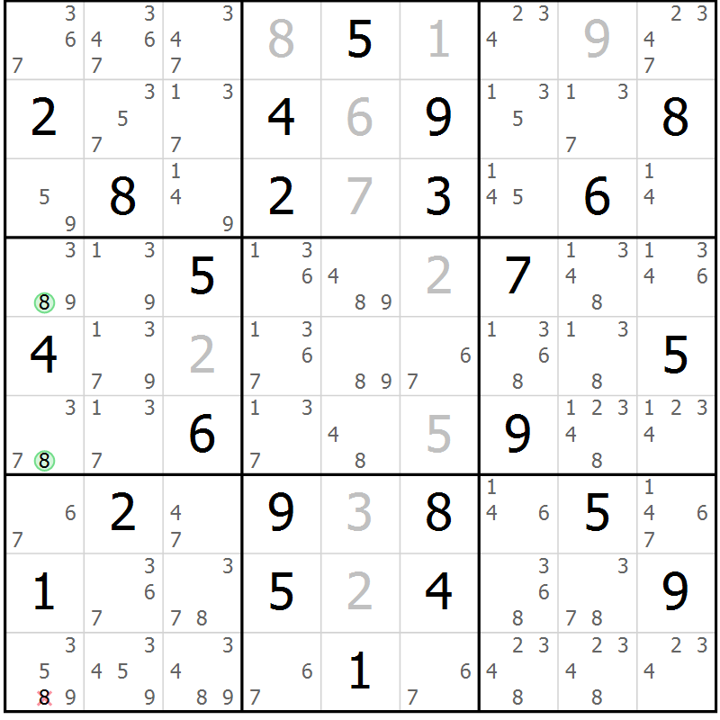 Position des candidats pour la solution de la Gr 58 page 61 du magazine de sudoku Maestro n° 099