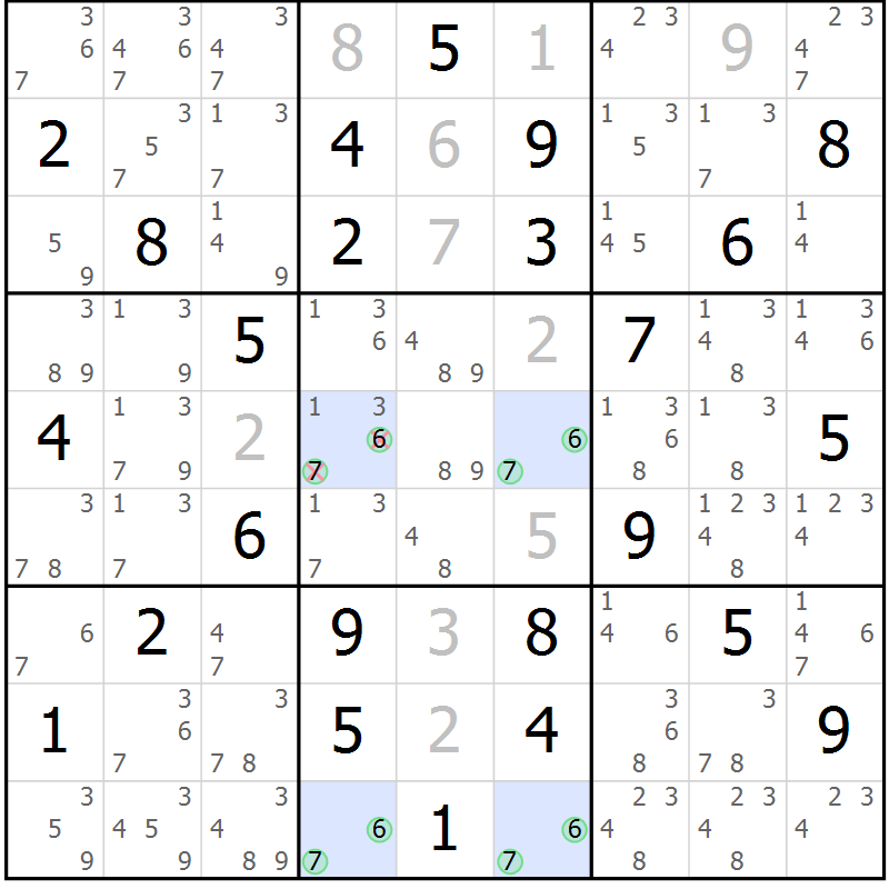 Position des candidats pour la solution de la Gr 58 page 61 du magazine de sudoku Maestro n° 099