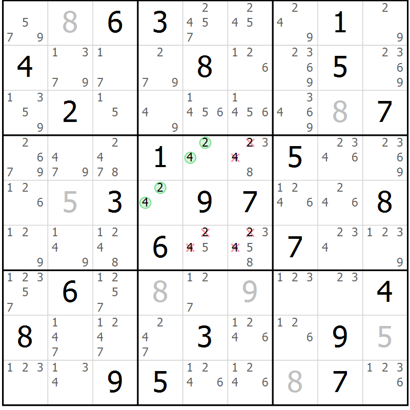 Position des candidats pour la solution de la Gr 59 page 62 du magazine de sudoku Maestro n° 099