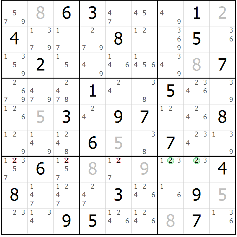 Position des candidats pour la solution de la Gr 59 page 62 du magazine de sudoku Maestro n° 099