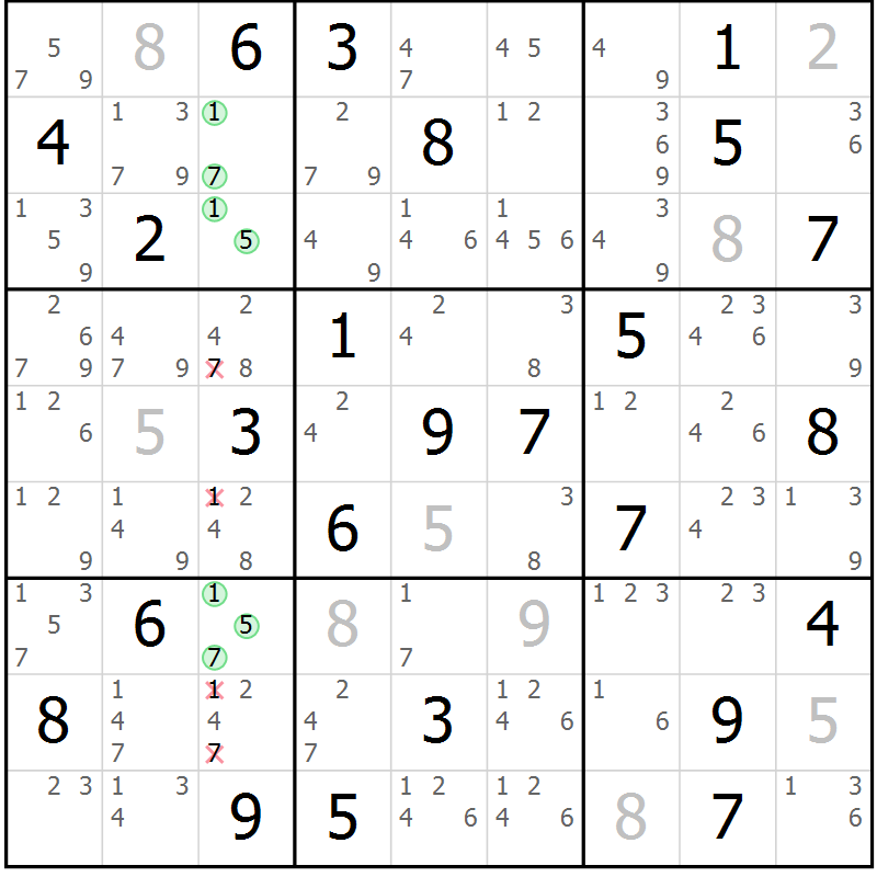 Position des candidats pour la solution de la Gr 59 page 62 du magazine de sudoku Maestro n° 099