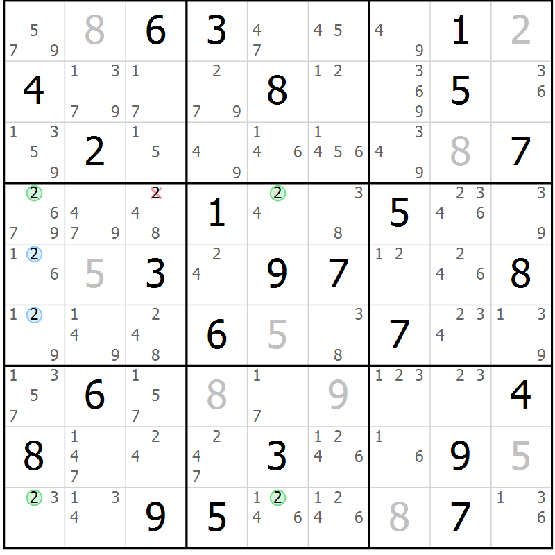 Position des candidats pour la solution de la Gr 59 page 62 du magazine de sudoku Maestro n° 099