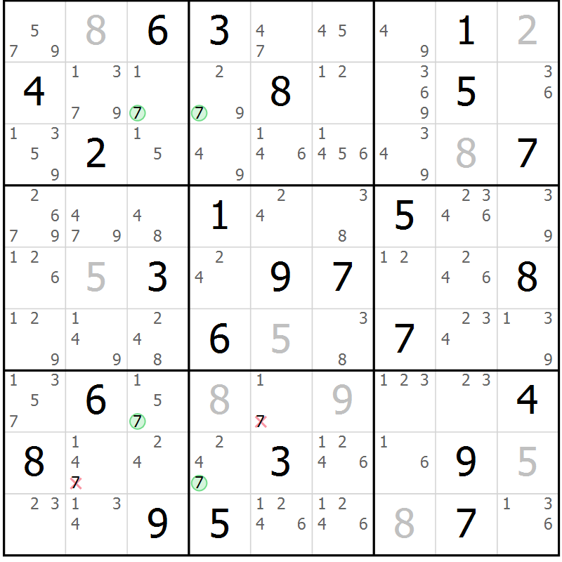 Position des candidats pour la solution de la Gr 59 page 62 du magazine de sudoku Maestro n° 099