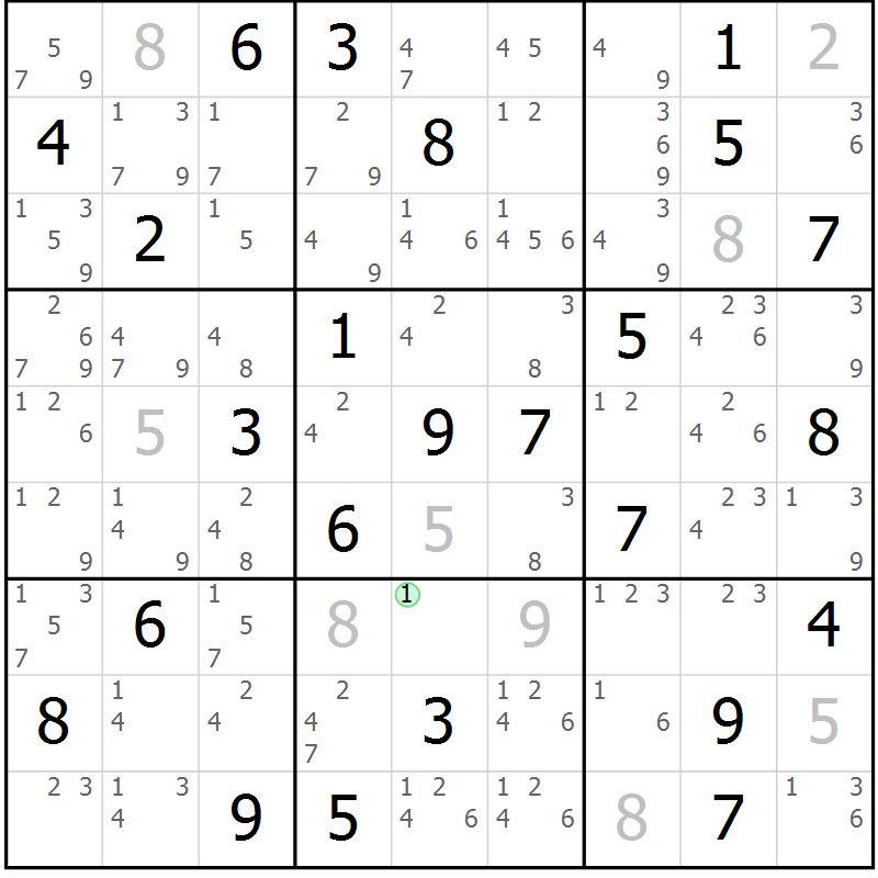 Position des candidats pour la solution de la Gr 59 page 62 du magazine de sudoku Maestro n° 099