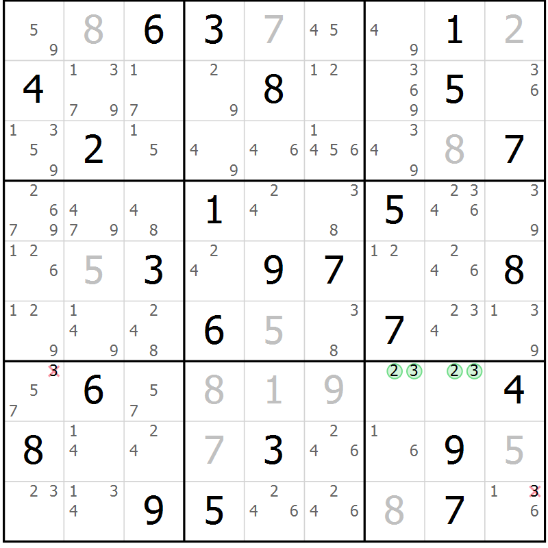 Position des candidats pour la solution de la Gr 59 page 62 du magazine de sudoku Maestro n° 099