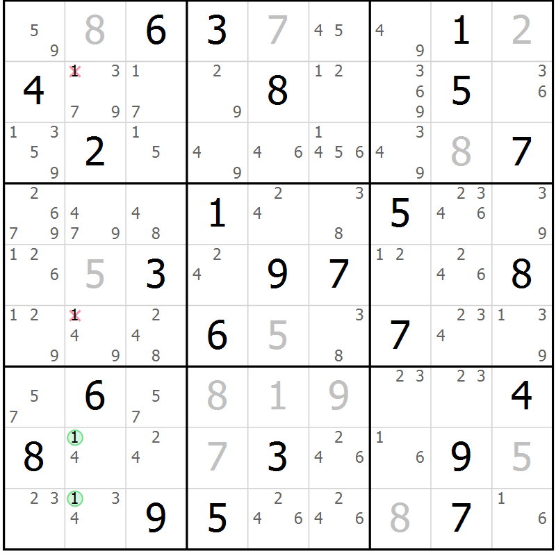 Position des candidats pour la solution de la Gr 59 page 62 du magazine de sudoku Maestro n° 099