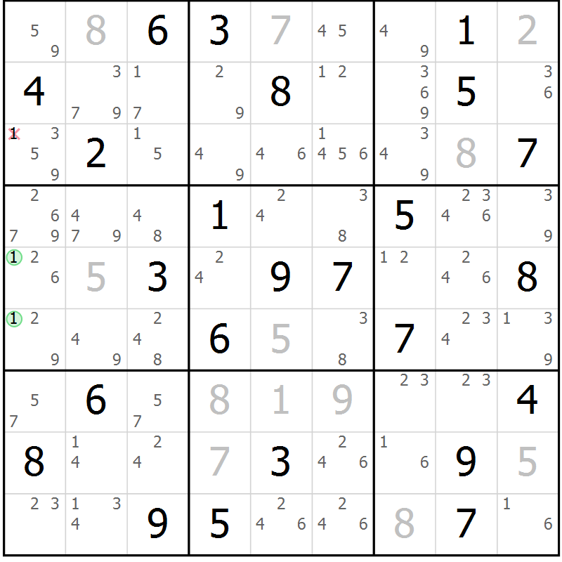 Position des candidats pour la solution de la Gr 59 page 62 du magazine de sudoku Maestro n° 099