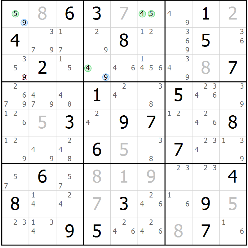 Position des candidats pour la solution de la Gr 59 page 62 du magazine de sudoku Maestro n° 099